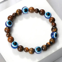 Natural Stones Blue Evil Eye Elastic Bracelet Tiger Eye.