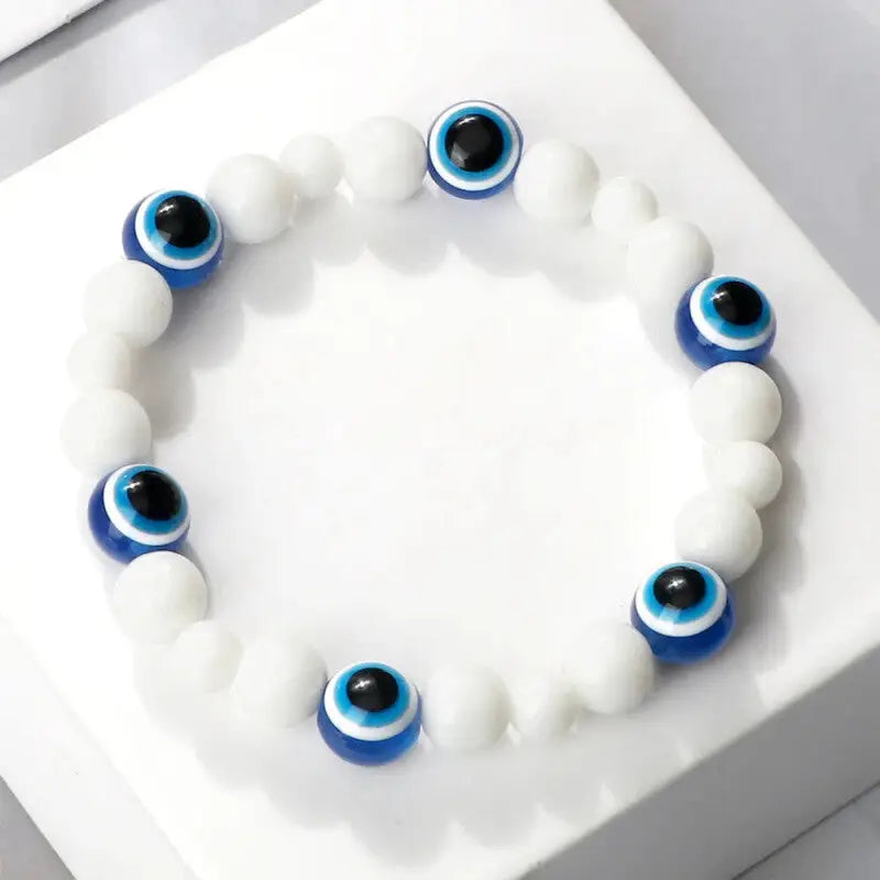 Natural Stones Blue Evil Eye Elastic Bracelets