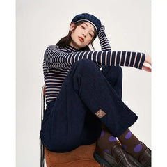 Navy Blue Corduroy Straight High Waist Jogger Pants