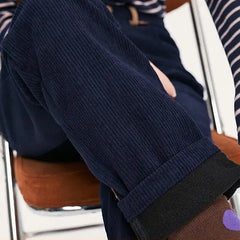 Navy Blue Corduroy Straight High Waist Pants