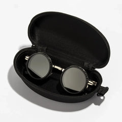 ND2 400 adjustable dimming sunglasses showing gold and black frame detail with anti glare lens material