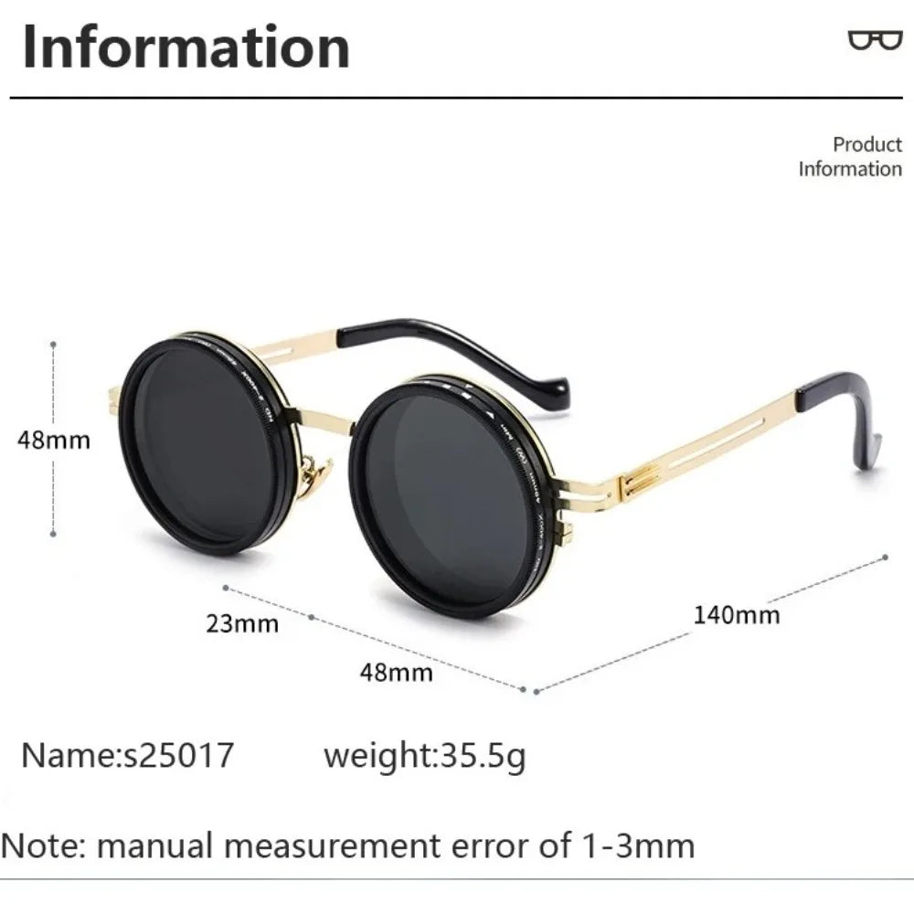 ND2 400 adjustable dimming sunglasses with gold and black frame detail close-up view