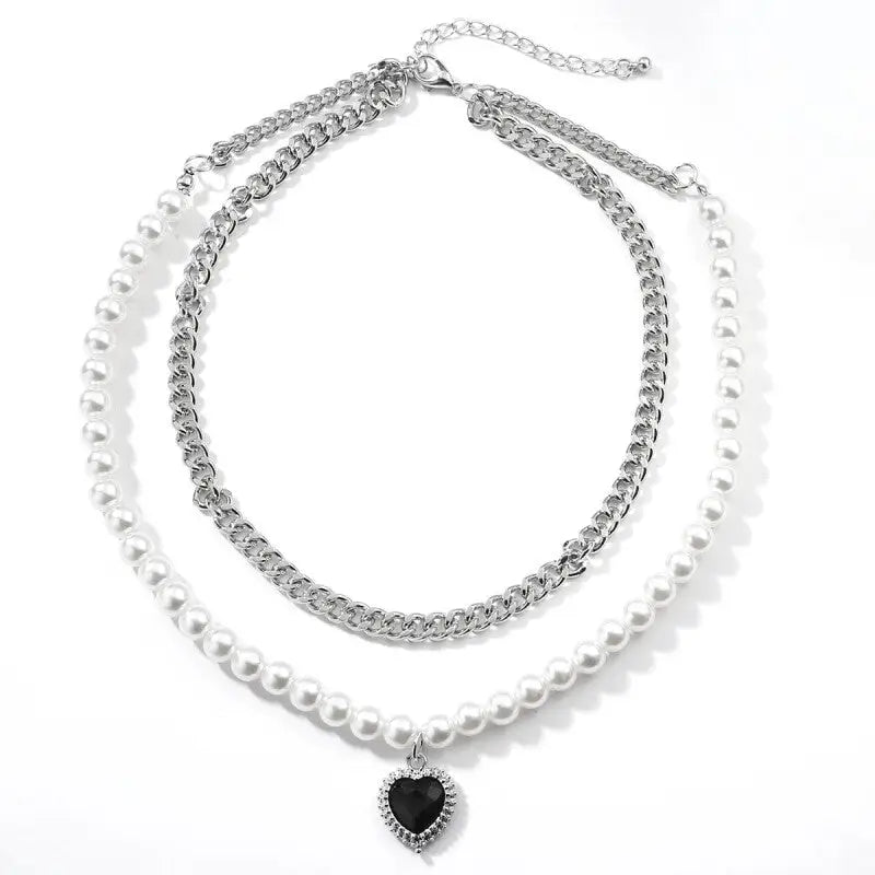 Necklace with Colorful Beads Pearls Butterfly Dangle Chain