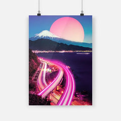 Neon City Synthwave Vaporwave Poster Canvas