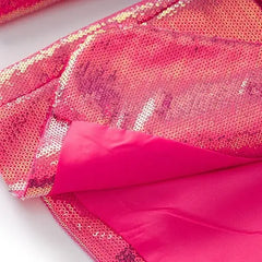 Neon Pink Sequin Turn Down Neck Blazer