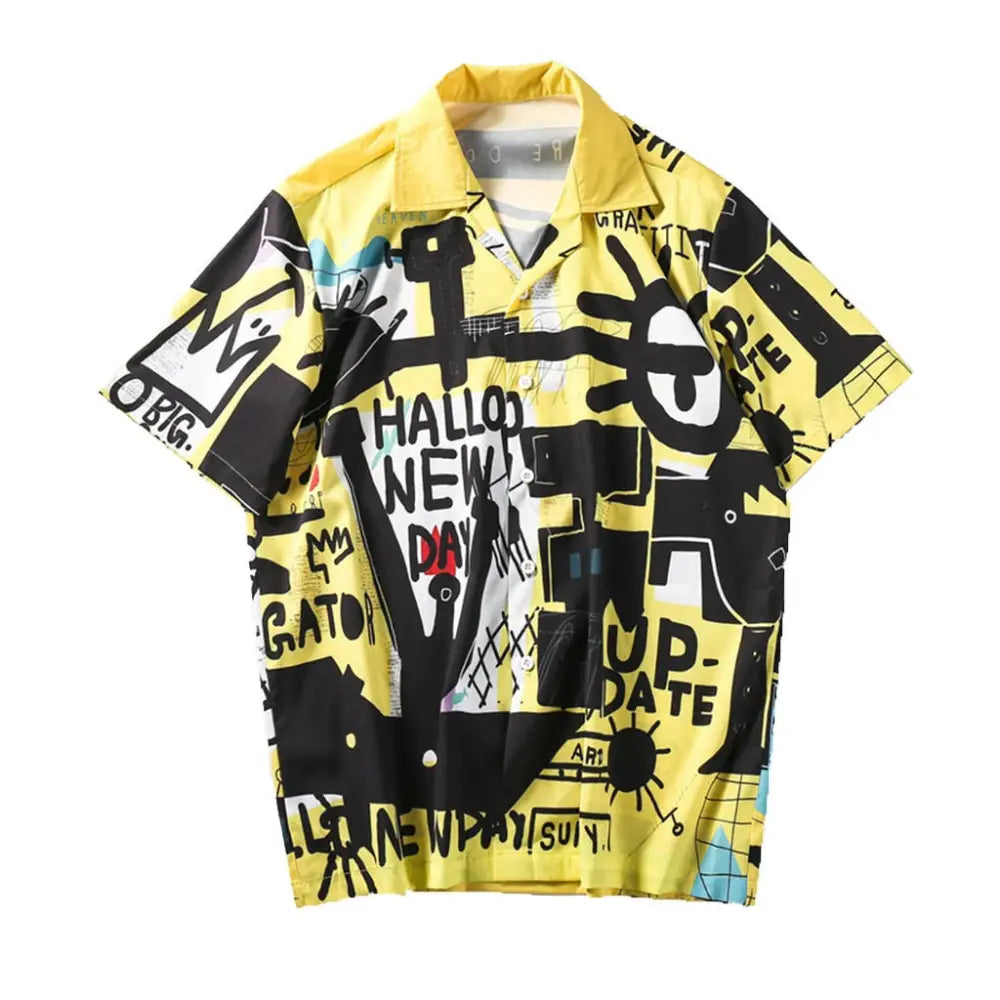 New Day Graffiti Buttons Shirt - S / Yellow - Shirts