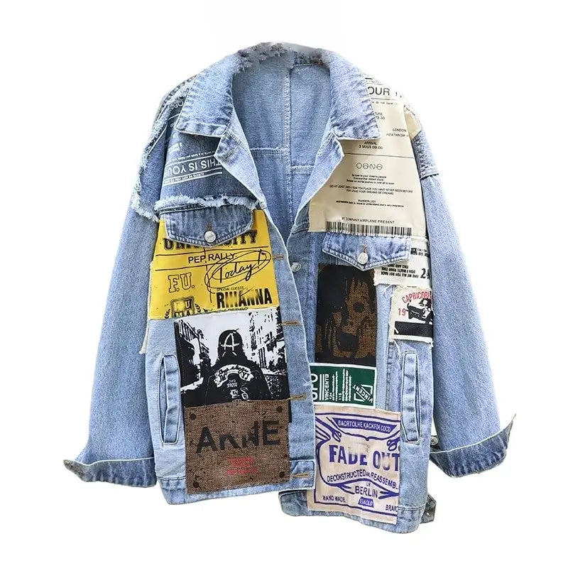 Newspaper Patchwork Denim Jacket