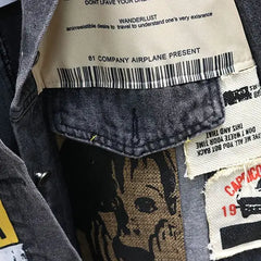 Newspaper Patchwork Denim Jacket for Men and Women Black