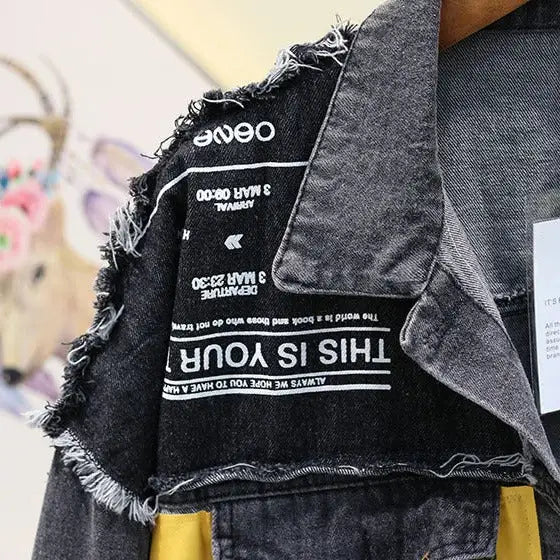 Newspaper Patchwork Denim Jacket for Men and Women Black