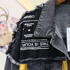 Newspaper Patchwork Denim Jacket for Men and Women Black
