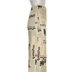 Newspaper Vintage Letter Print High Waist Long Skirt