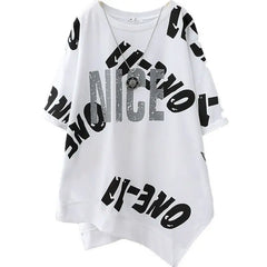 Nice Irregular Letter Print T-shirt - White / M - T-Shirt