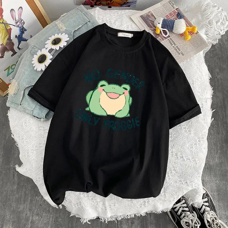 NO GENDER Only Froggie Aesthetic Printed T-shirt - Black