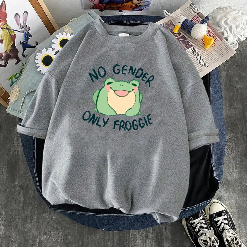 NO GENDER Only Froggie Aesthetic Printed T-shirt - Gray / S
