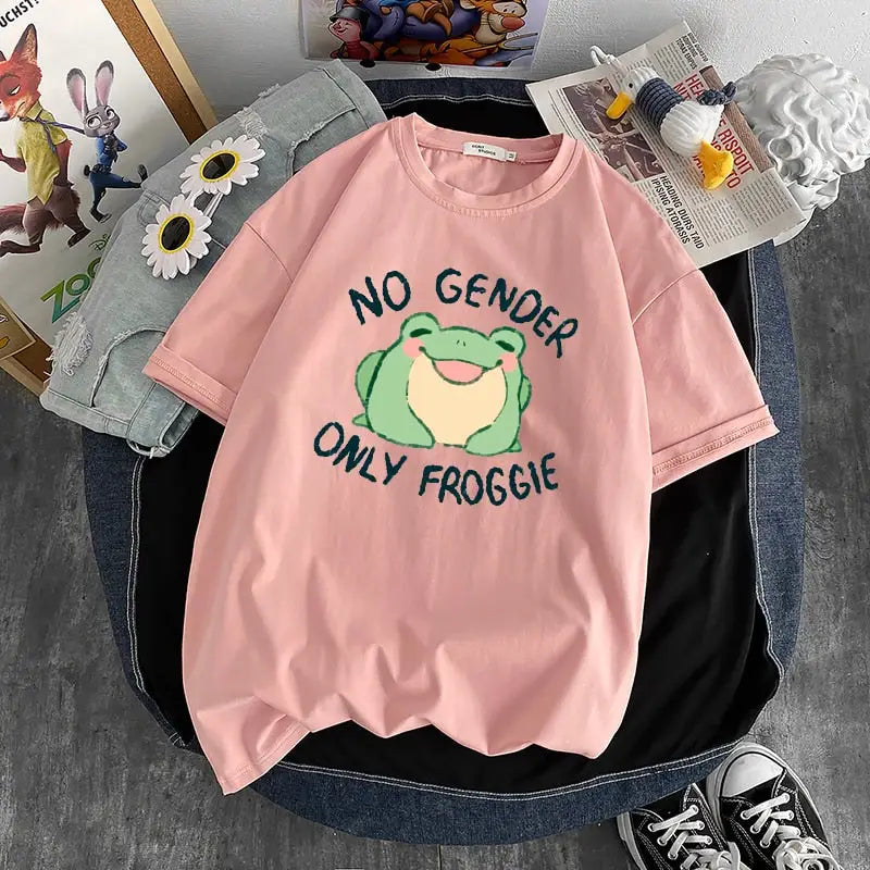 NO GENDER Only Froggie Aesthetic Printed T-shirt - Pink / S