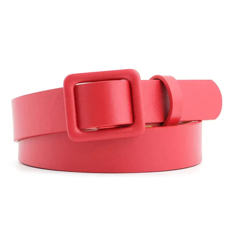No Hole Waist Belt Solid Color Fashion Accessories - Red