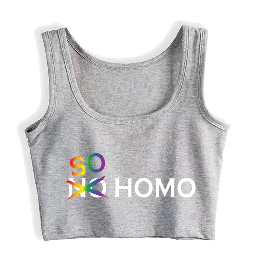 No Homo LGBTQ2S + Tank Crop Top - Gray / S - crop top