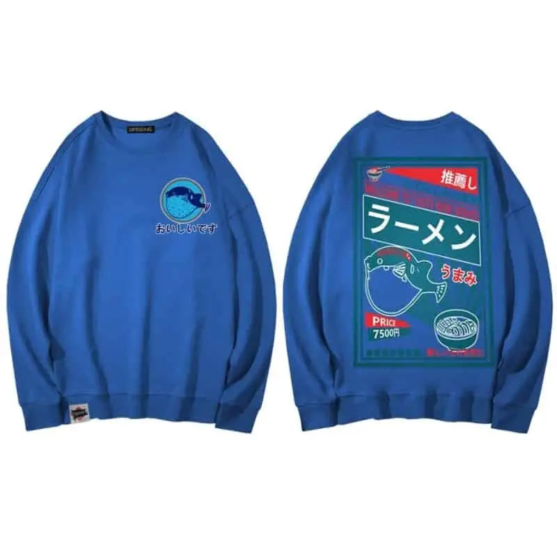 Noodle Dish Japanese Harajuku Sweatshirts - Blue / M