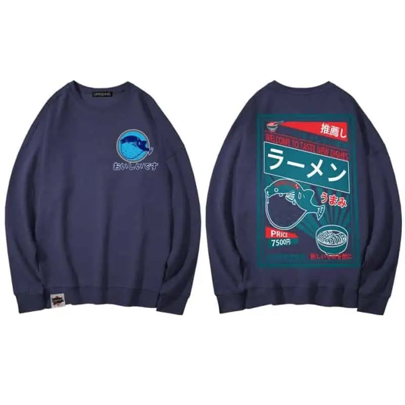 Noodle Dish Japanese Harajuku Sweatshirts - Navy / M