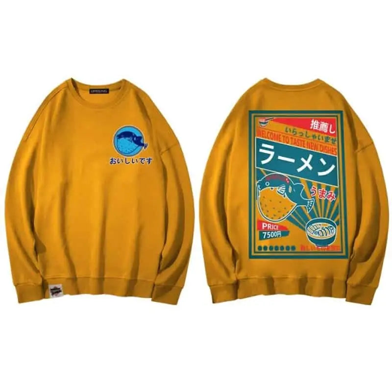 Noodle Dish Japanese Harajuku Sweatshirts - Yellow / M
