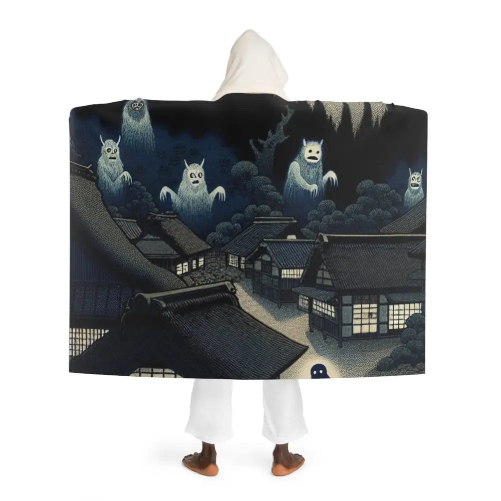 Noriko Hokusai - Japanese Yōkai Hooded Sherpa Fleece Blanket