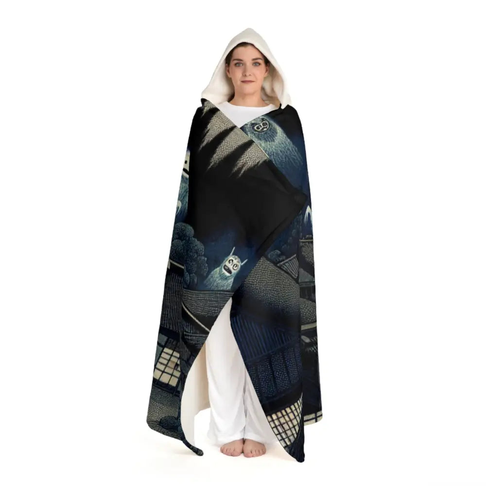 Noriko Hokusai - Japanese Yōkai Hooded Sherpa Fleece Blanket