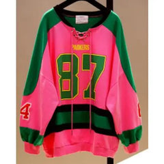 Number Color Block Spliced Oversize Sweatshirt