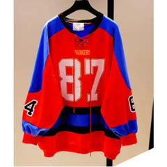 Number Color Block Spliced Oversize Sweatshirt