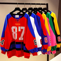 Number Color Block Spliced Oversize Sweatshirt