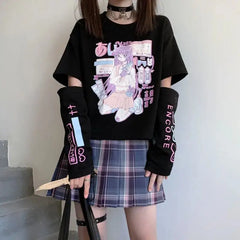 Nylon Cotton Japanese Anime Arm Cover T Shirt Black / S