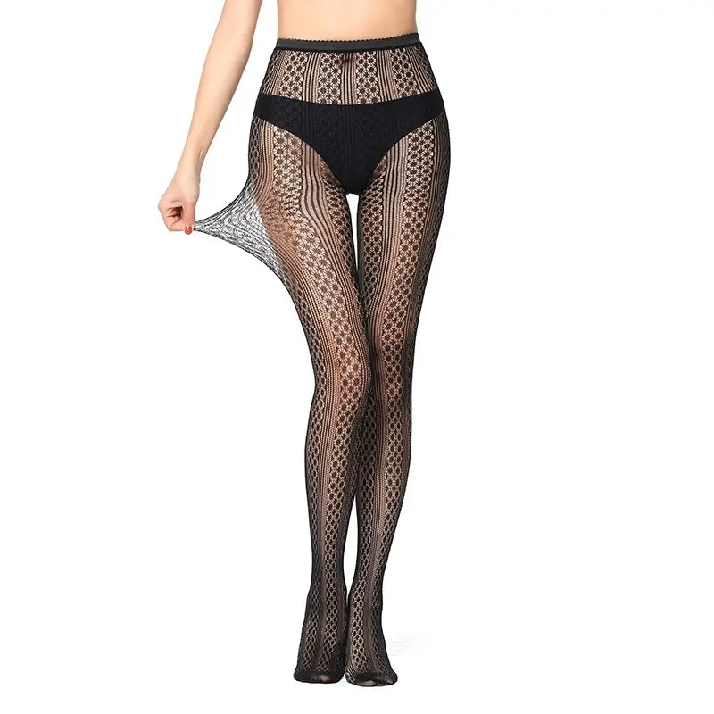 Nylon Mesh Pantyhose One Size Spandex Black F