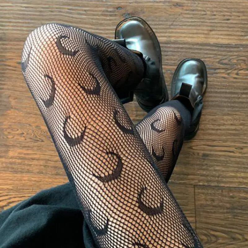 Nylon Mesh Pantyhose One Size Spandex Black Moon
