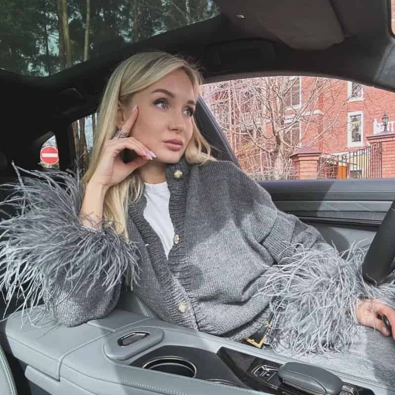 O Neck Feather Cuff Long Sleeve Button Up Cardigan Grey / S