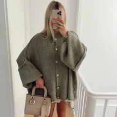 O Neck Knit Long Sleeve Pullover Button Sweater - Green