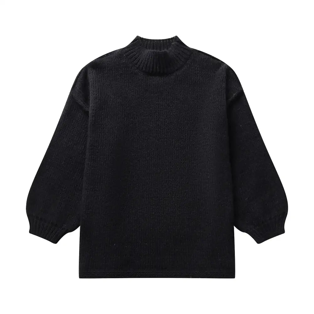 O Neck Knit Long Sleeve Pullover Sweater Black / S