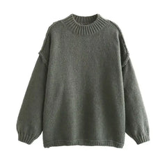 O Neck Knit Long Sleeve Pullover Sweater Green / S