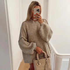 O Neck Knit Long Sleeve Pullover Sweater Khaki / S