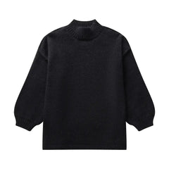 O Neck Oversized Knit Long Sleeve Pullover Sweater - Black