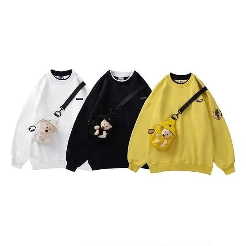 O Neck Teddy Bear Fanny Pack Pullover Sweatshirt