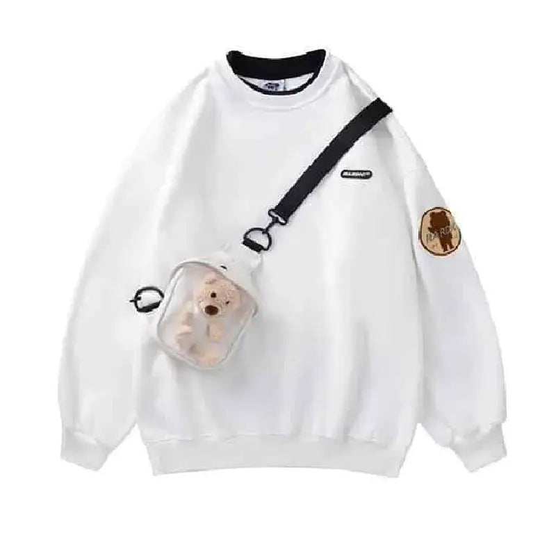 O Neck Teddy Bear Fanny Pack Pullover Sweatshirt