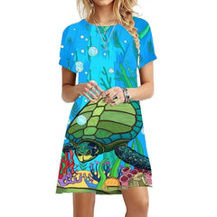 Ocean World Sea Short Sleeve Loose Dress