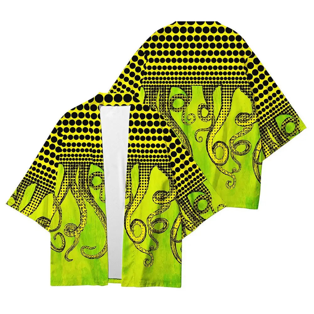 Octopus Japanese Style Kimono - Yellow / XXS - KIMONO