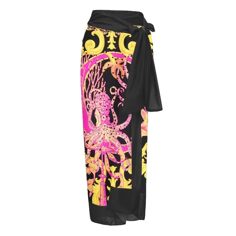 Octopus Print One-Piece Swimsuit Spandex Polyester Black