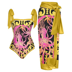 Octopus Print One-Piece Swimsuit Spandex Polyester