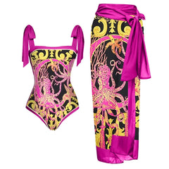 Octopus Print One-Piece Swimsuit Spandex Polyester
