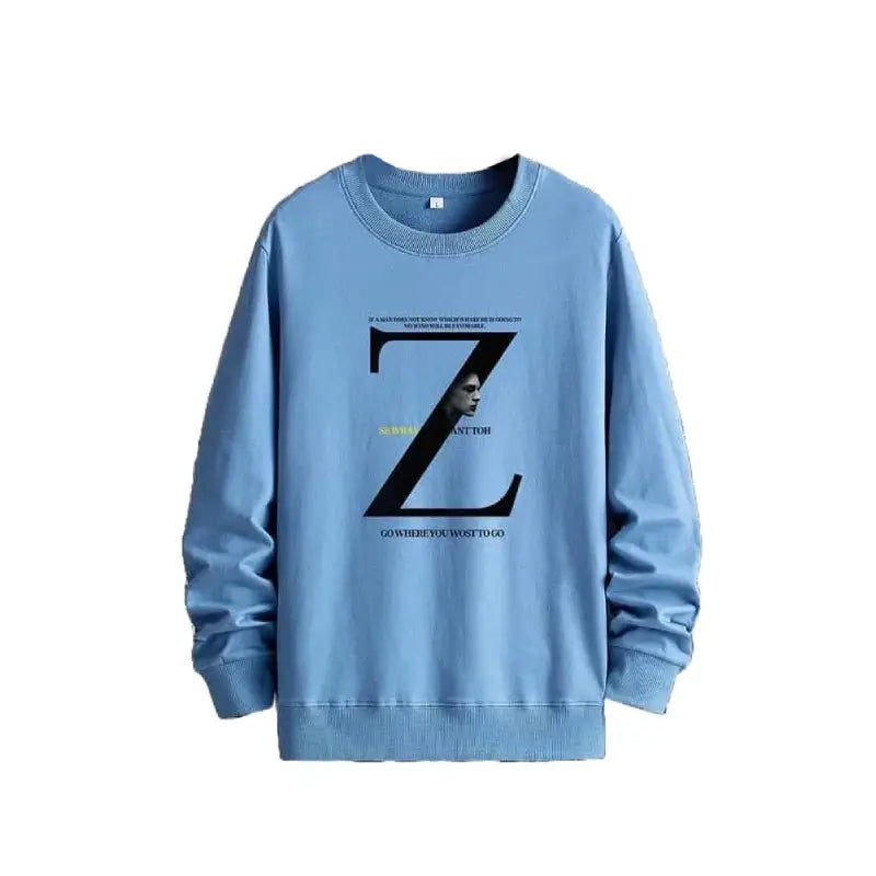 OEIN Round Neck Long Sleeve Sweatshirts with Print Z - Blue