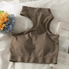 Off Shoulder Bra Knitted Crop Tops for Women Coffee