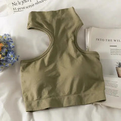 Off Shoulder Bra Knitted Crop Tops for Women Green