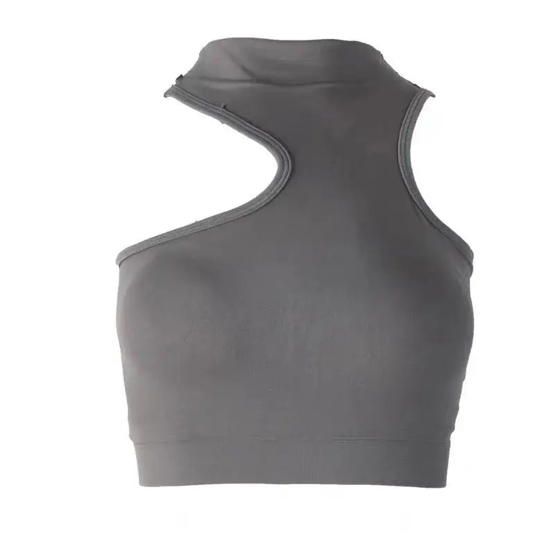 Off Shoulder Built In Bra Knitted Crop Tops - Gray
