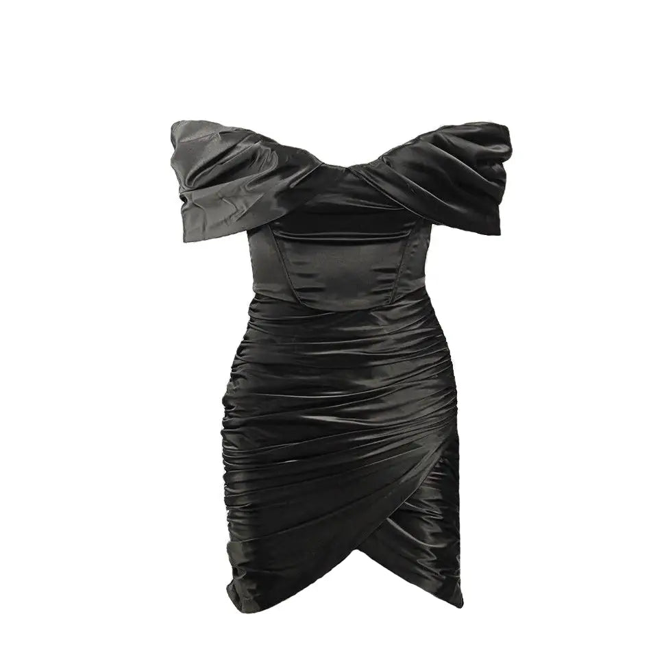 Off Shoulder Wrap Ruched Dress Above Knee Spandex Polyester